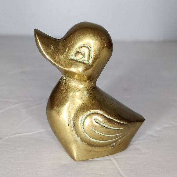 LEONARD Vintage Brass Duck BIRD FIGURINE Accessories Midcentury modern Hollywood - Picture 1 of 7